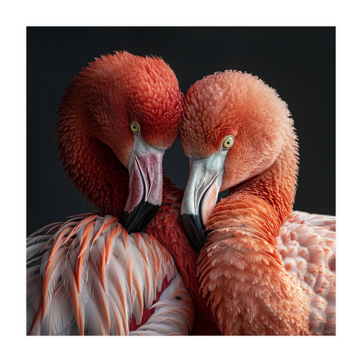 Close Up Of Two Flamingos Nuzzling Together (Print Only)