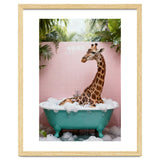 Giraffe in Bathtub, Whimsical Bathroom Art thumbnail