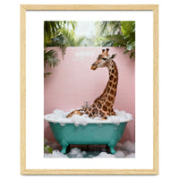 Giraffe in Bathtub, Whimsical Bathroom Art