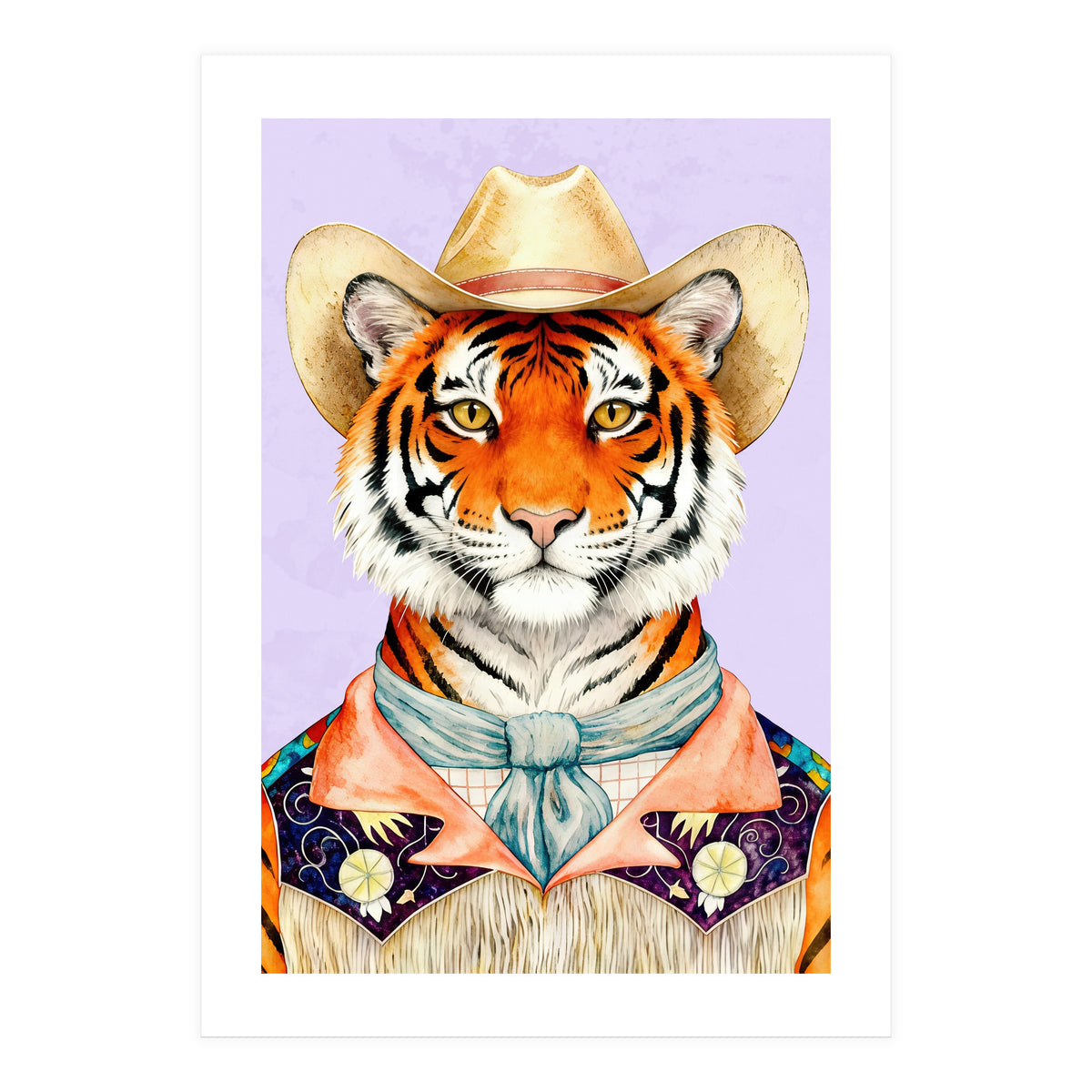 Tiger Portrait in Hat Wild Cowboy Fashion  (Print Only)