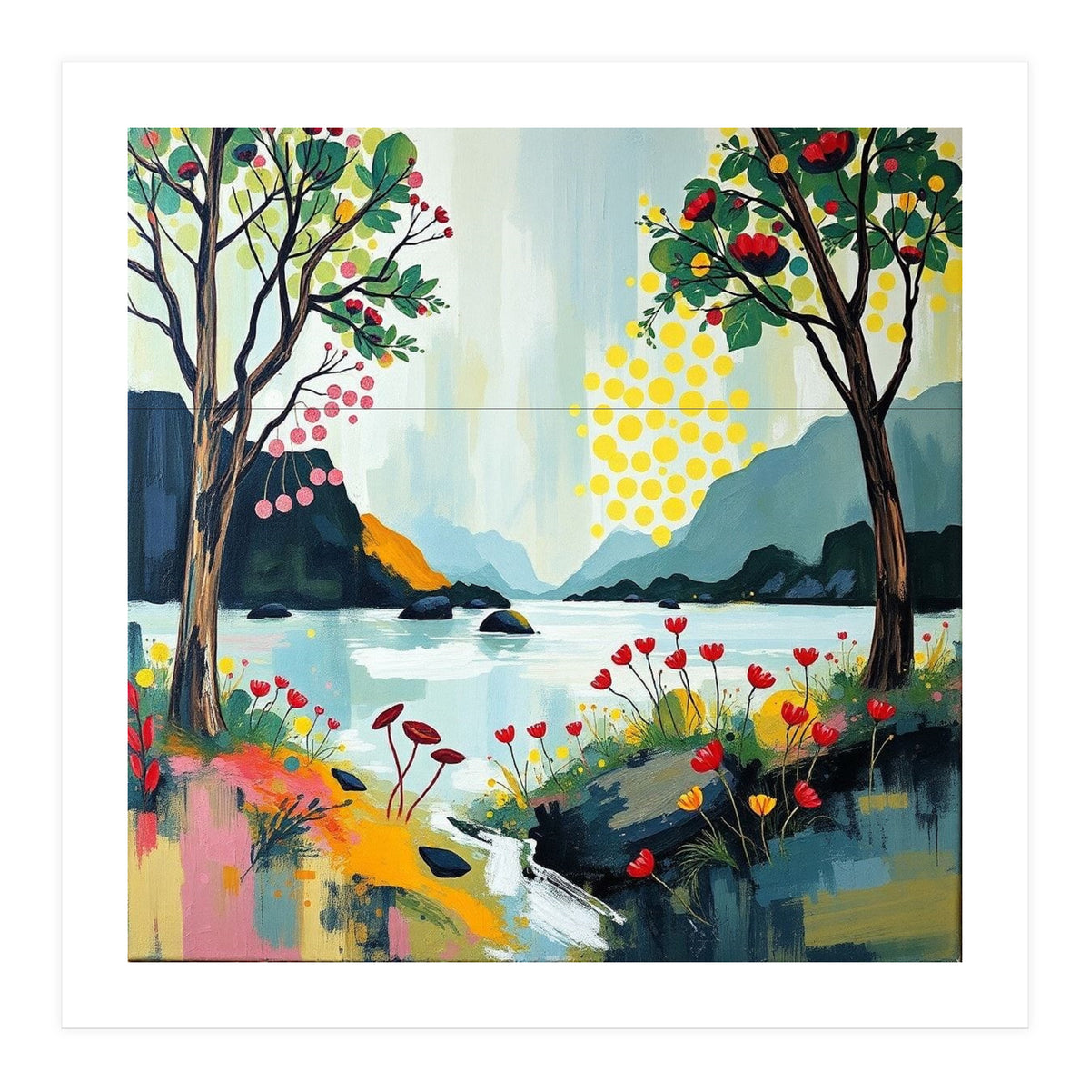 Serene Mountain Lake Landscape (Print Only)
