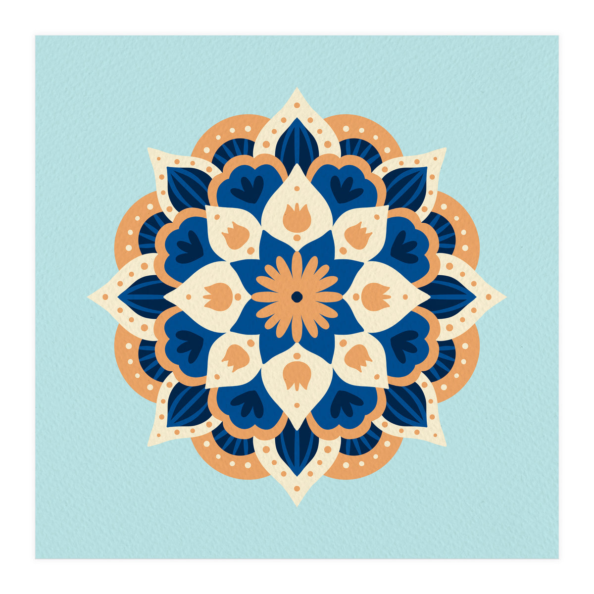 Mandala flower - orange and blue (Print Only)