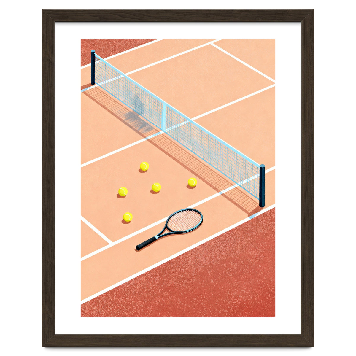 Tennis Court Art, Tennis Racket Illustration, Modern Sports Design