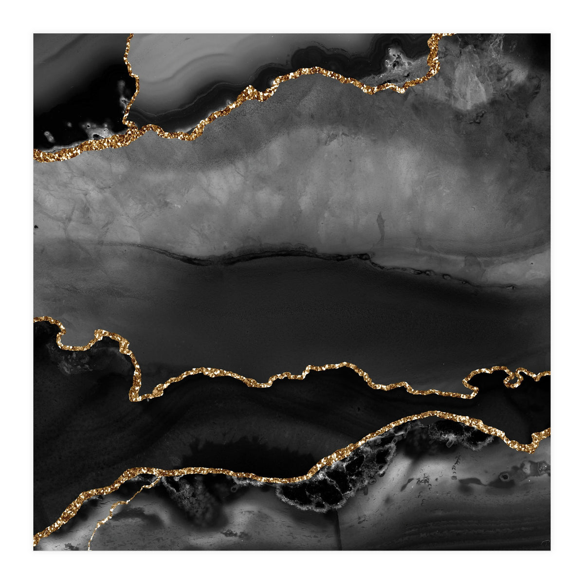 Black & Gold Agate Texture 02 (Print Only)