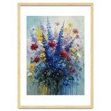 Vibrant Blue Delphinium and Red Rose Heavy Impasto Oil Painting thumbnail