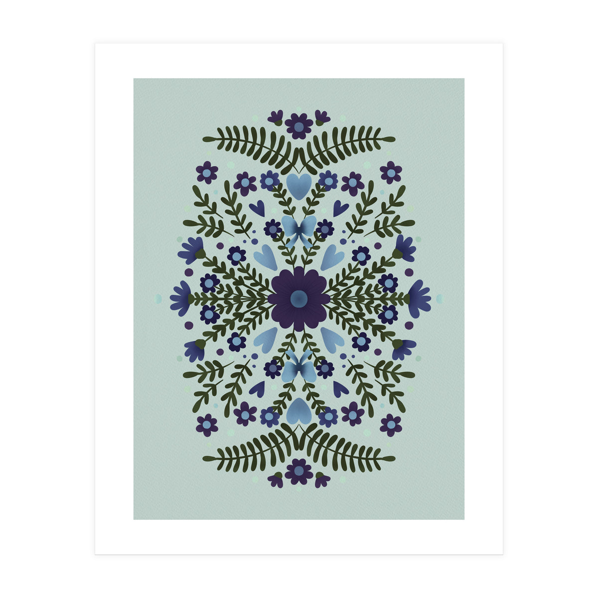 Flowers And Bows Blue And Green (Print Only)