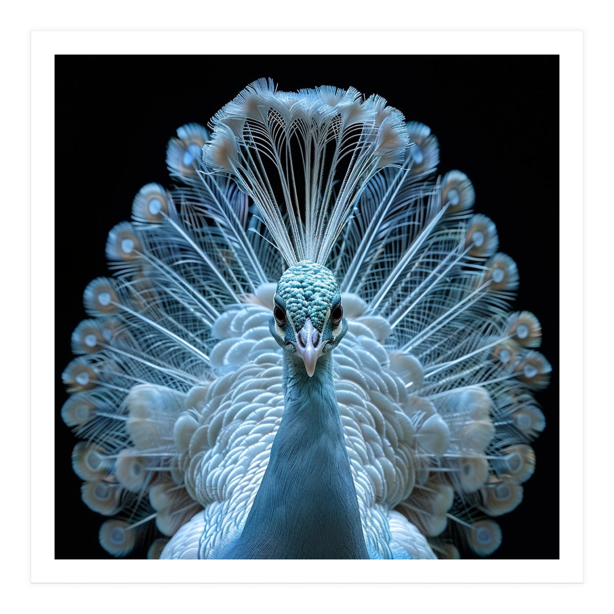 Majestic White Peacock Displaying Its Feathers (Print Only)