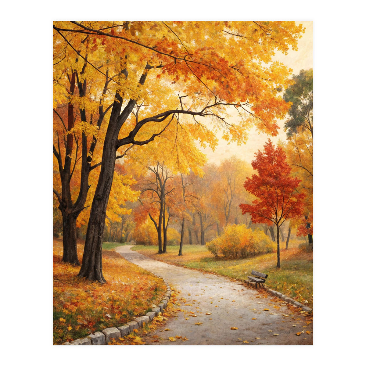 Original Autumn Park Landscape Oil Painting Style (Print Only)