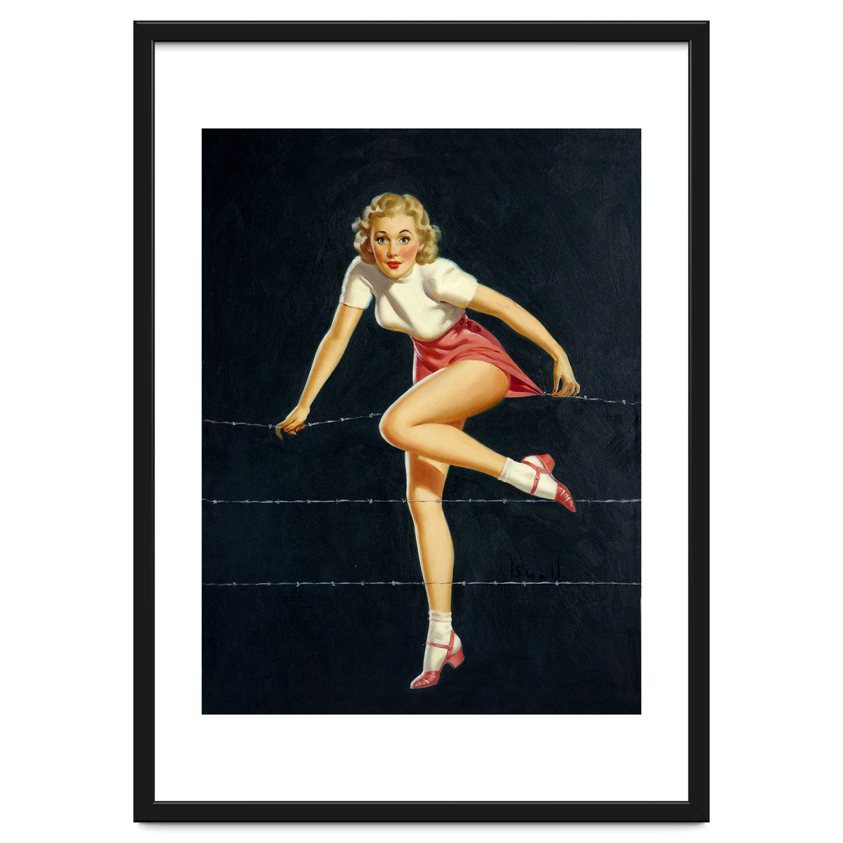 Pinup Girl Crossing The Barbed Wire