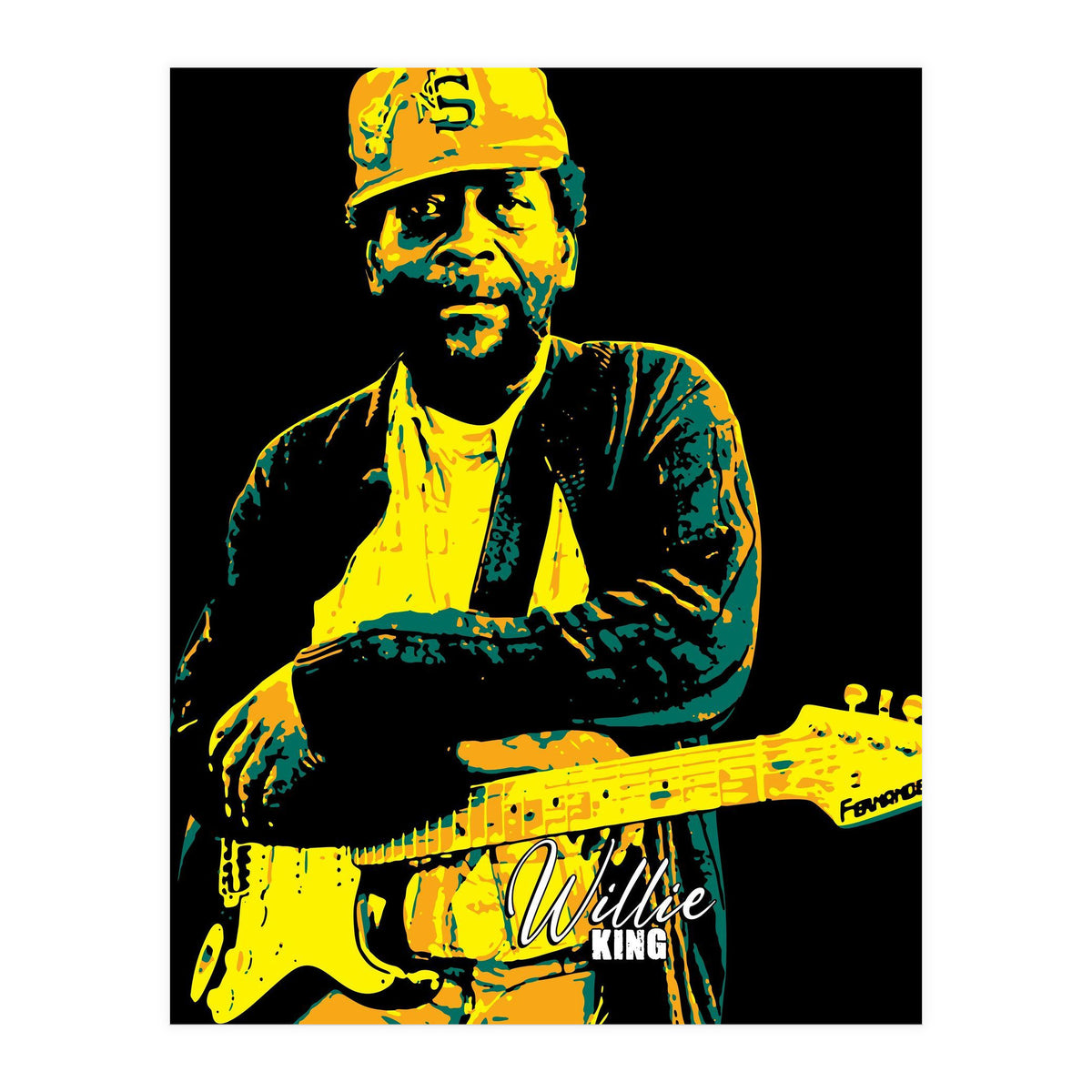 Willie King American Blues Guitarist in Pop Art (Print Only)