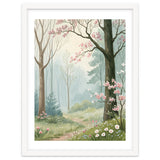Enchanted Spring Woodland Path with Blooming Cherry Blossoms and Misty Pastel Forest Atmosphere thumbnail
