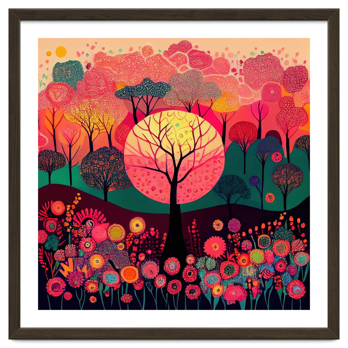 Folk Sunset Forest In Bloom