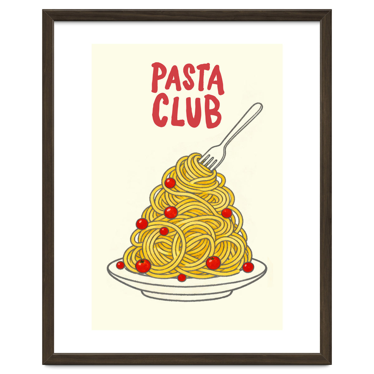 Pasta Club Illustration, Spaghetti and Tomatoes Art Print for Kitchen Wall Decor