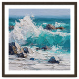 Dynamic Crashing Turquoise Ocean Wave Against Rugged Coastal Rocks thumbnail
