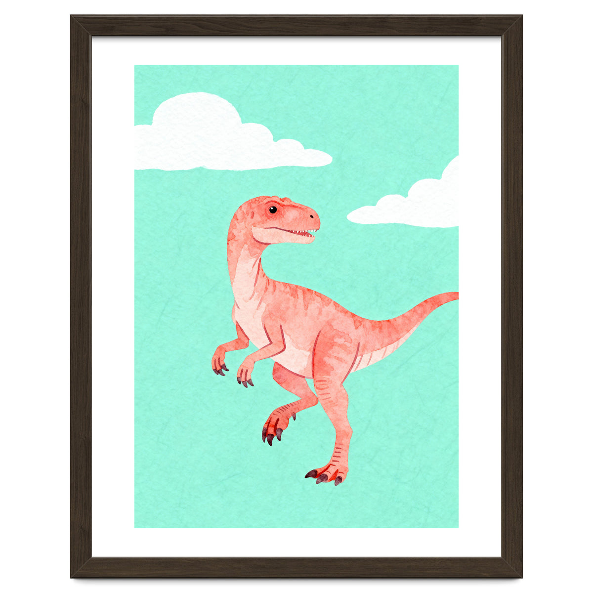 Velociraptor Watercolor Art, Cute Dino Nursery Print, Whimsical Dinosaur Illustration
