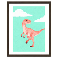 Velociraptor Watercolor Art, Cute Dino Nursery Print, Whimsical Dinosaur Illustration