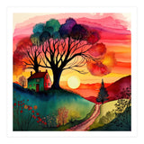 Watercolor Folk Art Sunset (Print Only) thumbnail