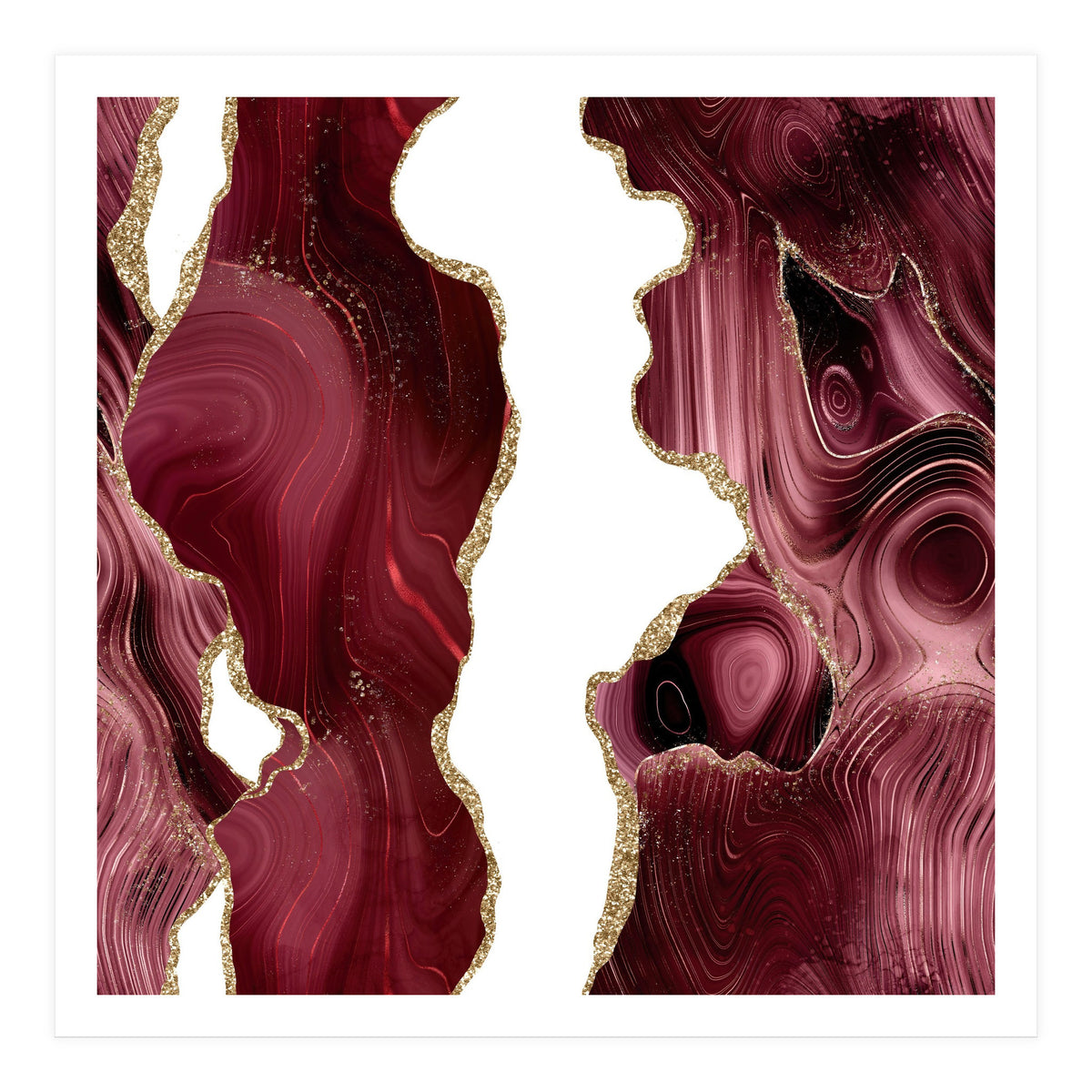 Burgundy & Gold Glitter Agate Texture 05  (Print Only)