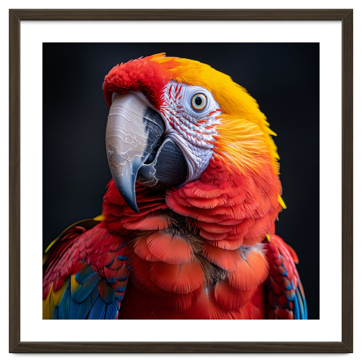 Scarlet Macaw Parrot Head Detailed Portrait Black