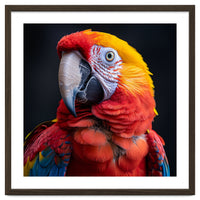 Scarlet Macaw Parrot Head Detailed Portrait Black