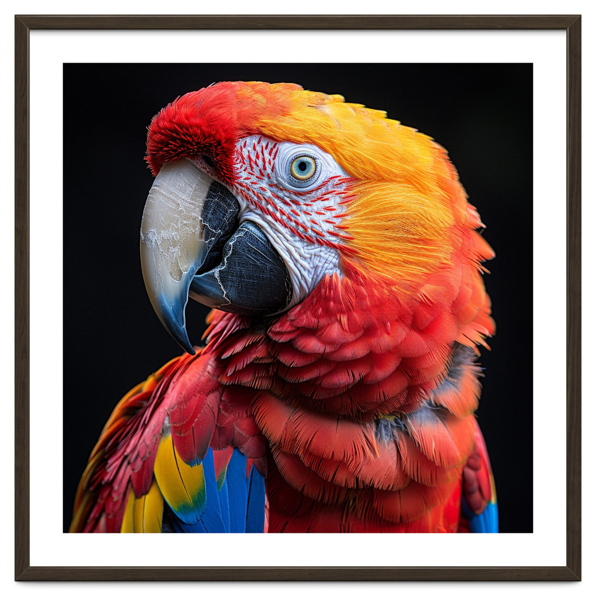Scarlet Macaw Parrot Close Up Portrait Vivid Colors