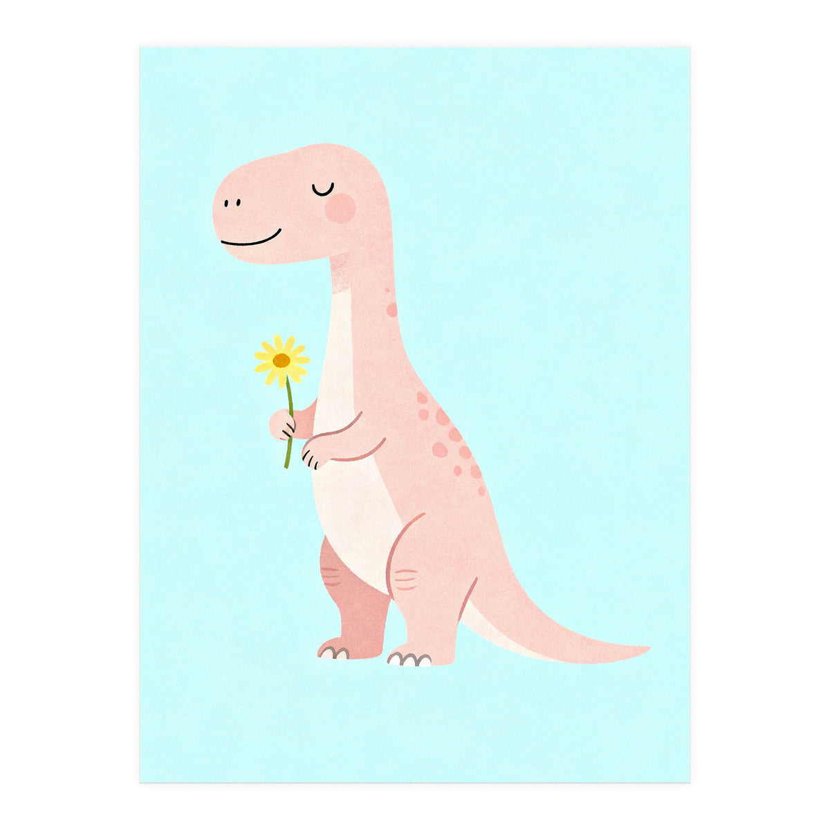 T-Rex Tyrannosaurus Dinosaur Art, Whimsical Dino with Flower, Gentle Nursery Print (Print Only)
