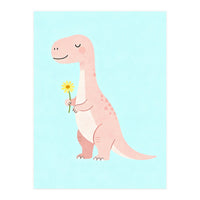 T-Rex Tyrannosaurus Dinosaur Art, Whimsical Dino with Flower, Gentle Nursery Print (Print Only)
