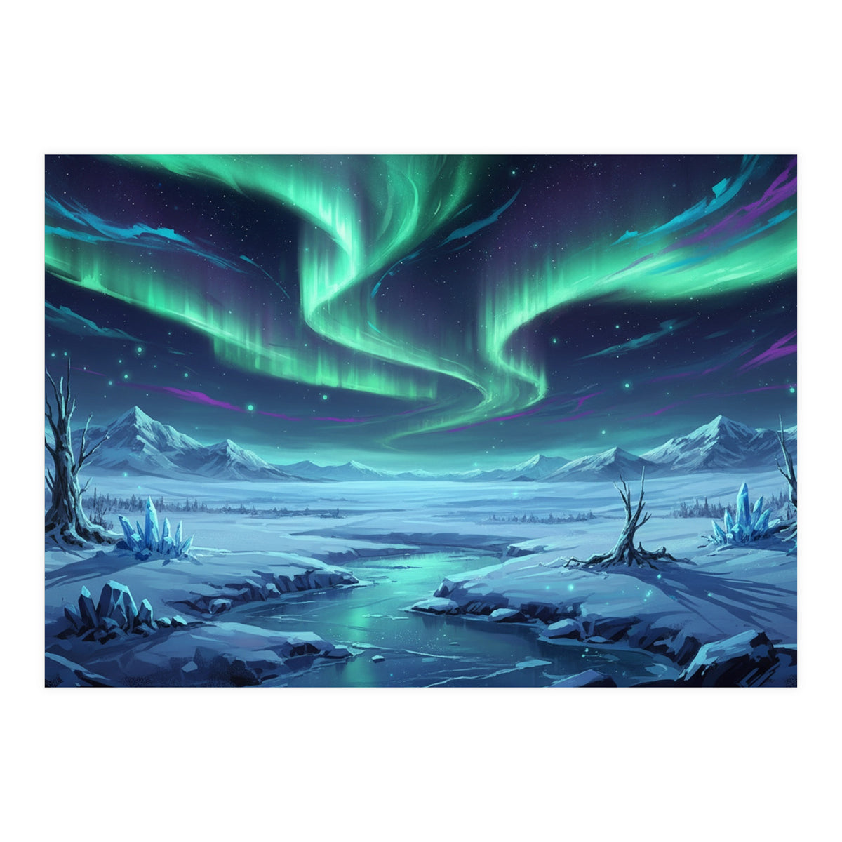 Arctic Glow: Northern Lights Winter Landscape (Print Only)
