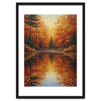 Golden Autumn Reflection: Impasto Forest Landscape