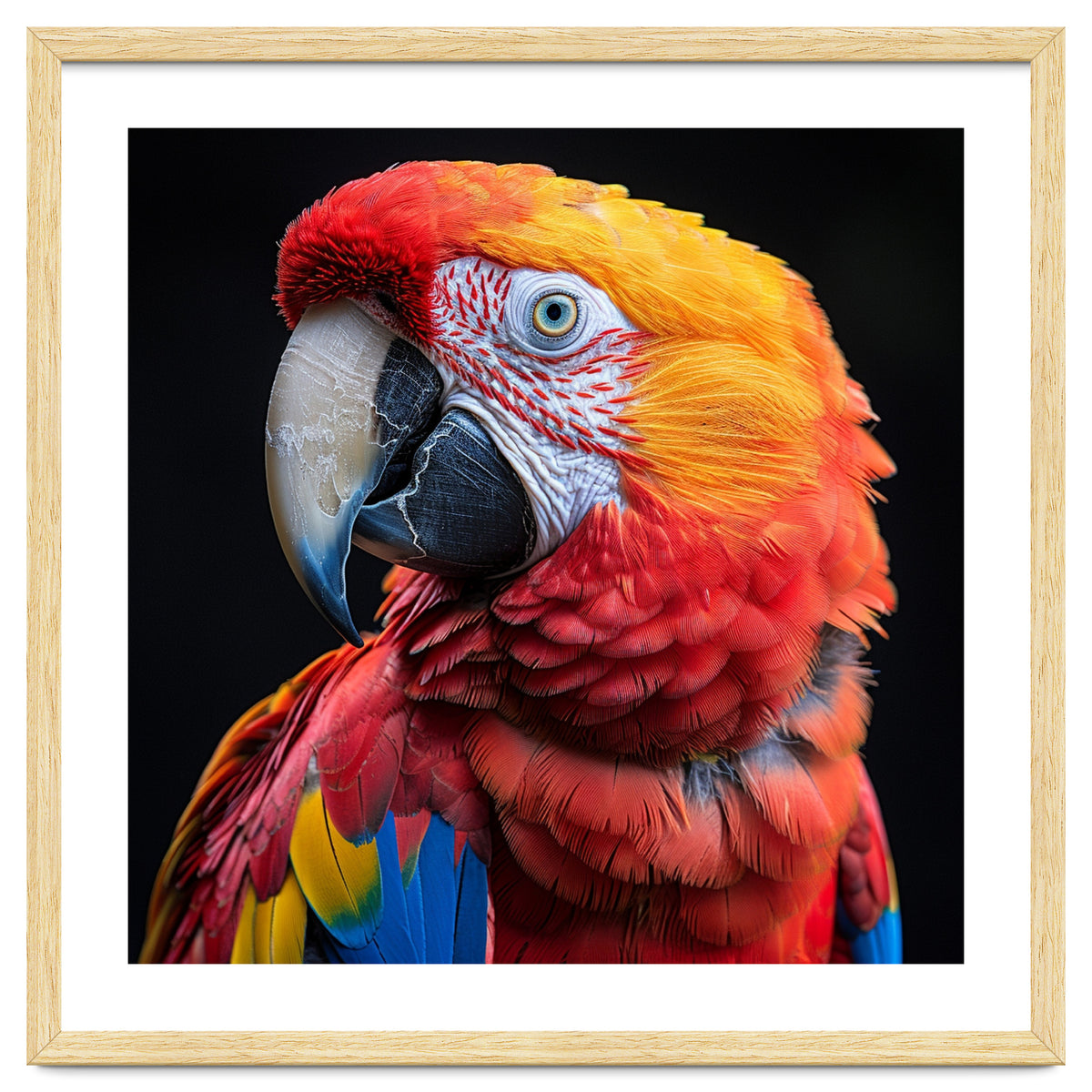 Scarlet Macaw Parrot Close Up Portrait Vivid Colors
