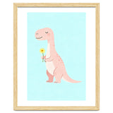 T-Rex Tyrannosaurus Dinosaur Art, Whimsical Dino with Flower, Gentle Nursery Print thumbnail