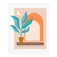 Moonlight Villa, Architecture Modern Bohemian Travel Illustration, Pastel Tropical Home Minimal Line Art (Print Only)