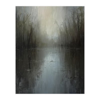 Ethereal Rainy Lake Forest Oil Painting (Print Only)