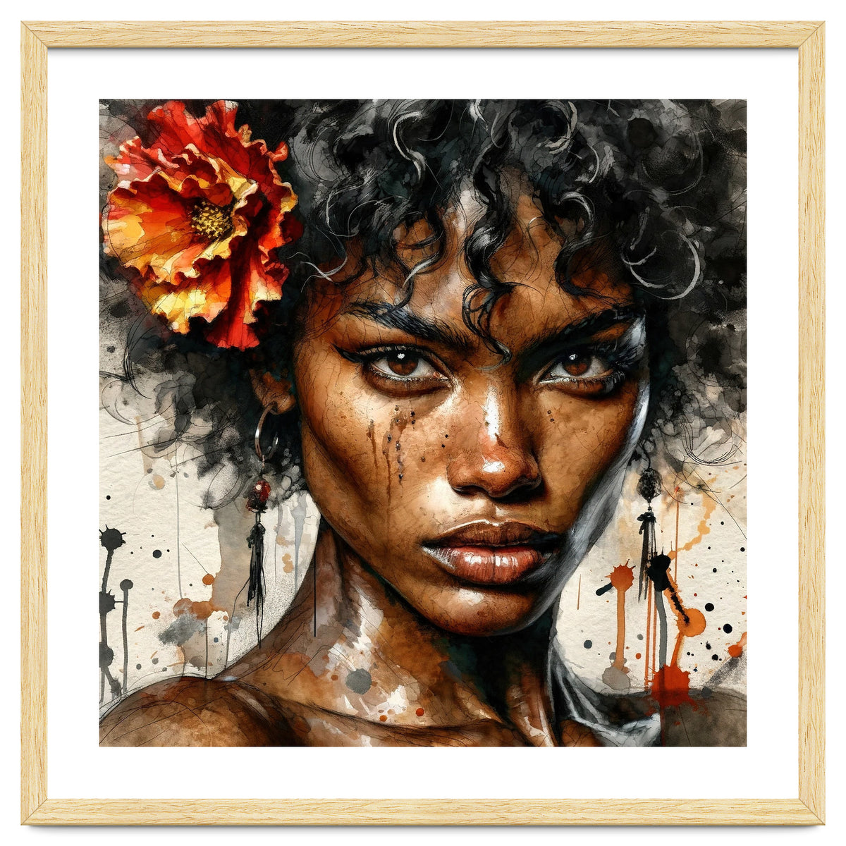 Watercolor Afro American Flamenco Dancer #1