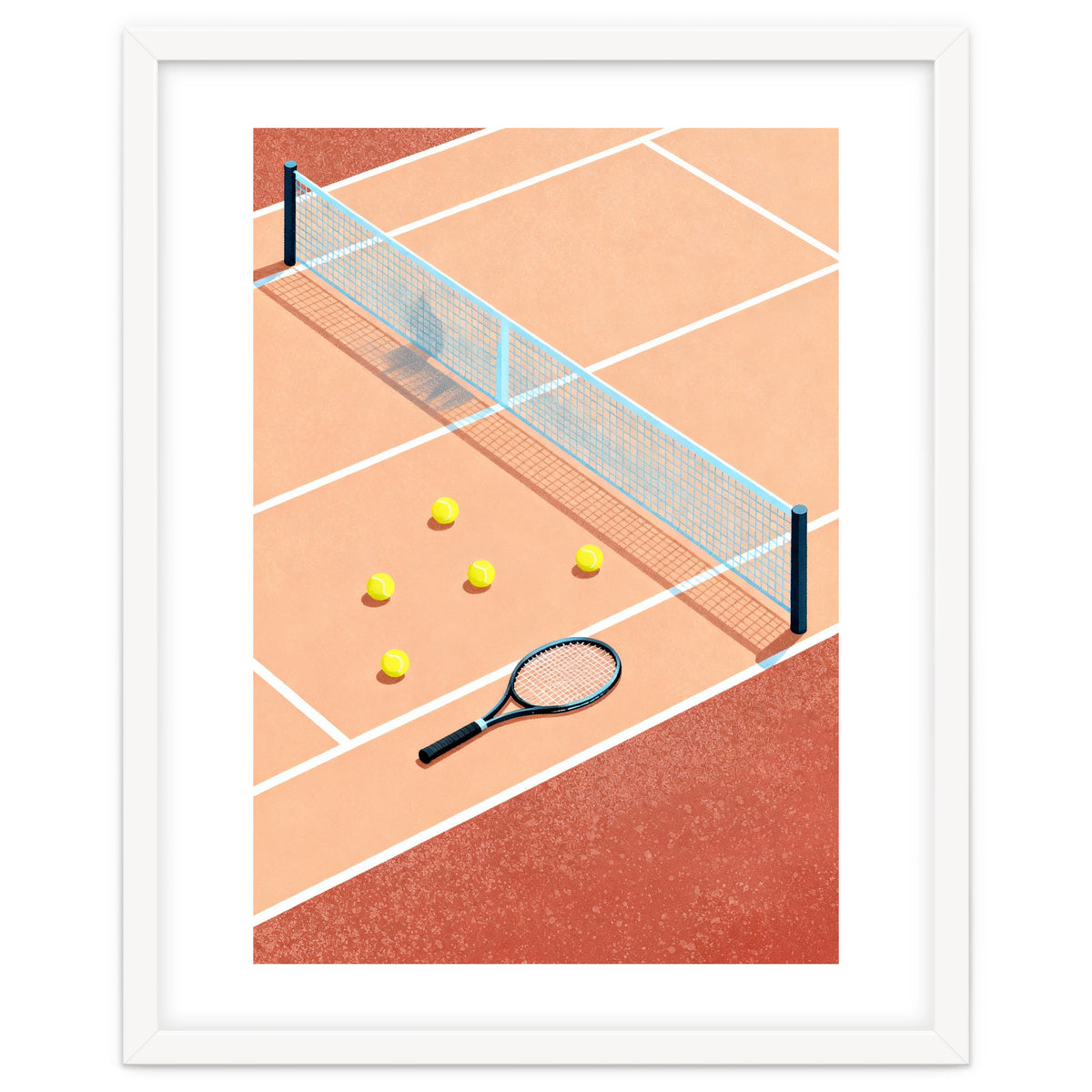 Tennis Court Art, Tennis Racket Illustration, Modern Sports Design