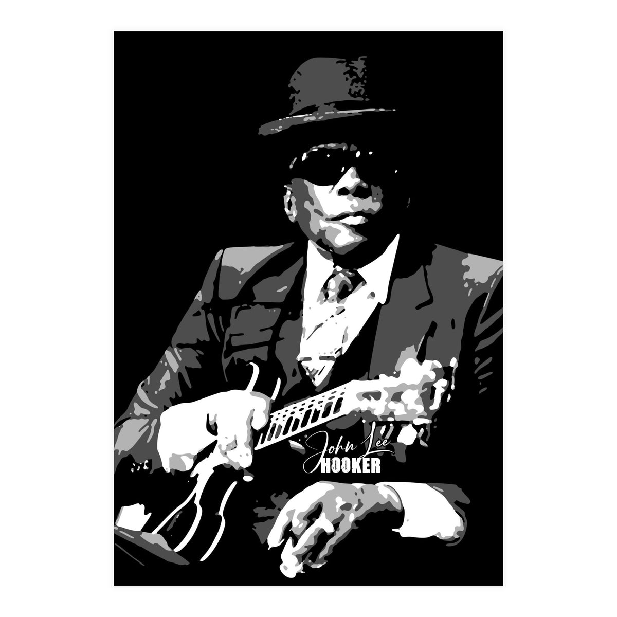 John Lee Hooker American Blues Guitarist in Grayscale (Print Only)
