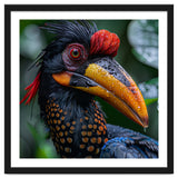 Close Up Of Helmeted Hornbill Bird In Rain thumbnail