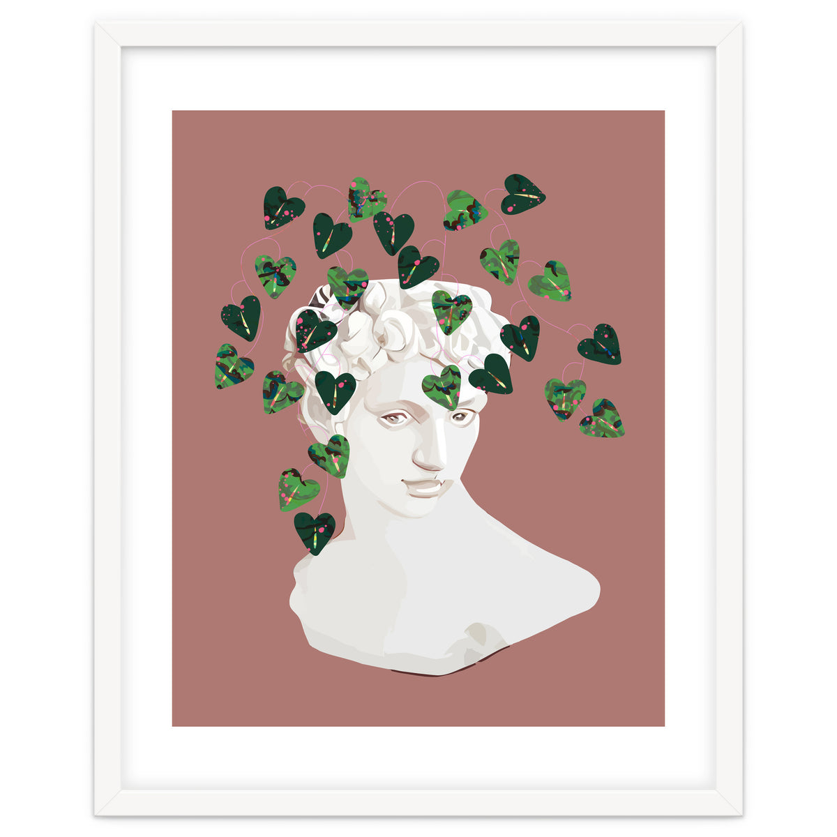 Roman Planter, Plant Pot, Botanical Nature Victorian Statue Face, Eclectic Bohemian Plant Lady Illustration