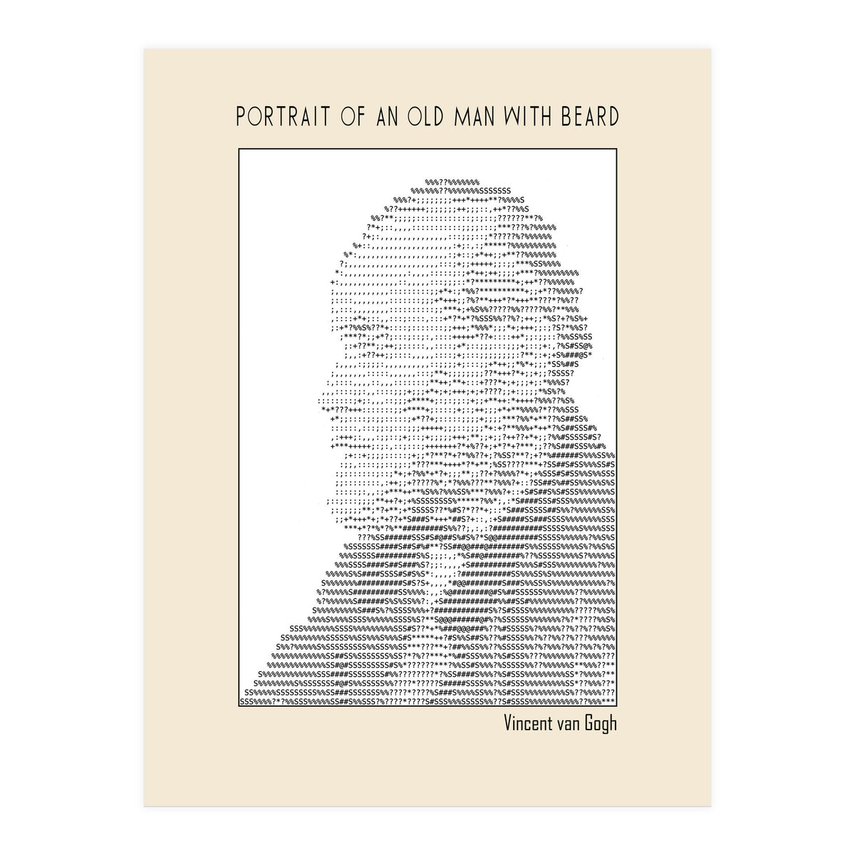 Portrait Of An Old Man With Beard – Ascii Art (vincent Van Gogh) (Print Only)