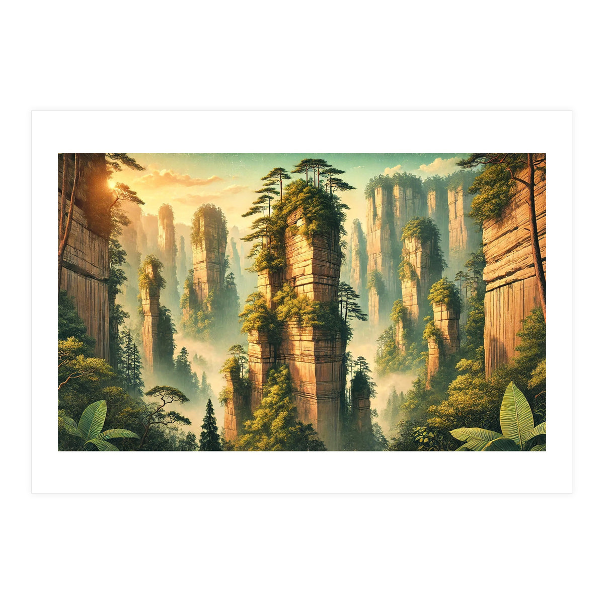 Vintage China, Zhangjiajie Stone Pillars Poster (Print Only)