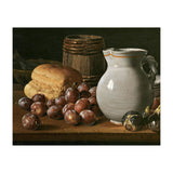 Luis Egidio Meléndez / 'Still Life with Plums, Figs, Bread and Fish', 18th century, Spanish School. (Print Only) thumbnail