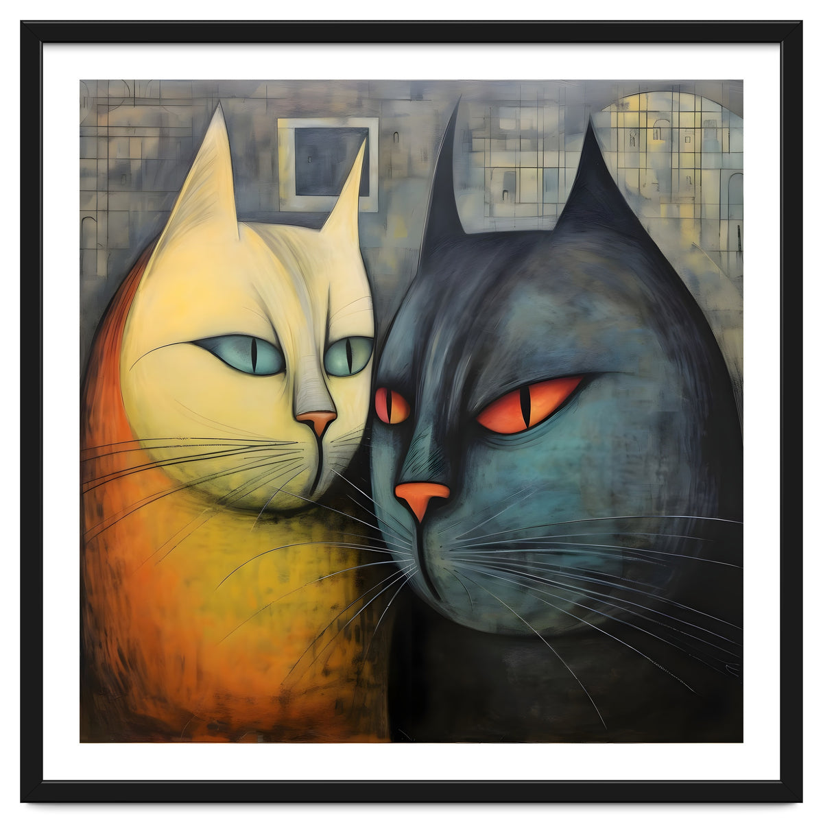 FURRY FRIENDS: GOLDIE AND CHARCOAL, lively duo of animated cats – green eyes, orange eyes. Whiskers charm.