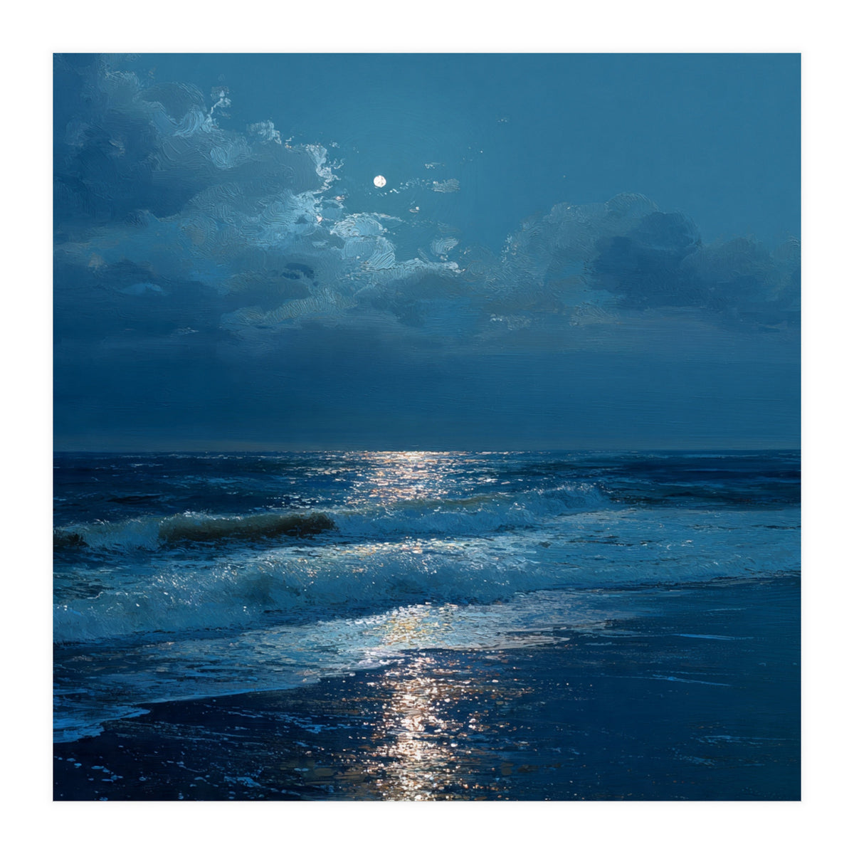 Moonlit Shoreline with Crashing Surf (Print Only)