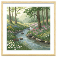 Vibrant Forest Stream Watercolor Painting