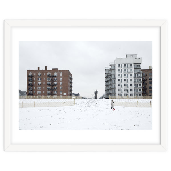 Walking with the dog on a snowy day