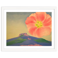 Georgia O’Keeffe – Hollyhock Pink with Pedernal (1937) | Vibrant Modernist Floral Landscape of New Mexico