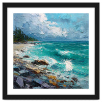 Coastal Turquoise Shoreline with Crashing Ocean Waves
