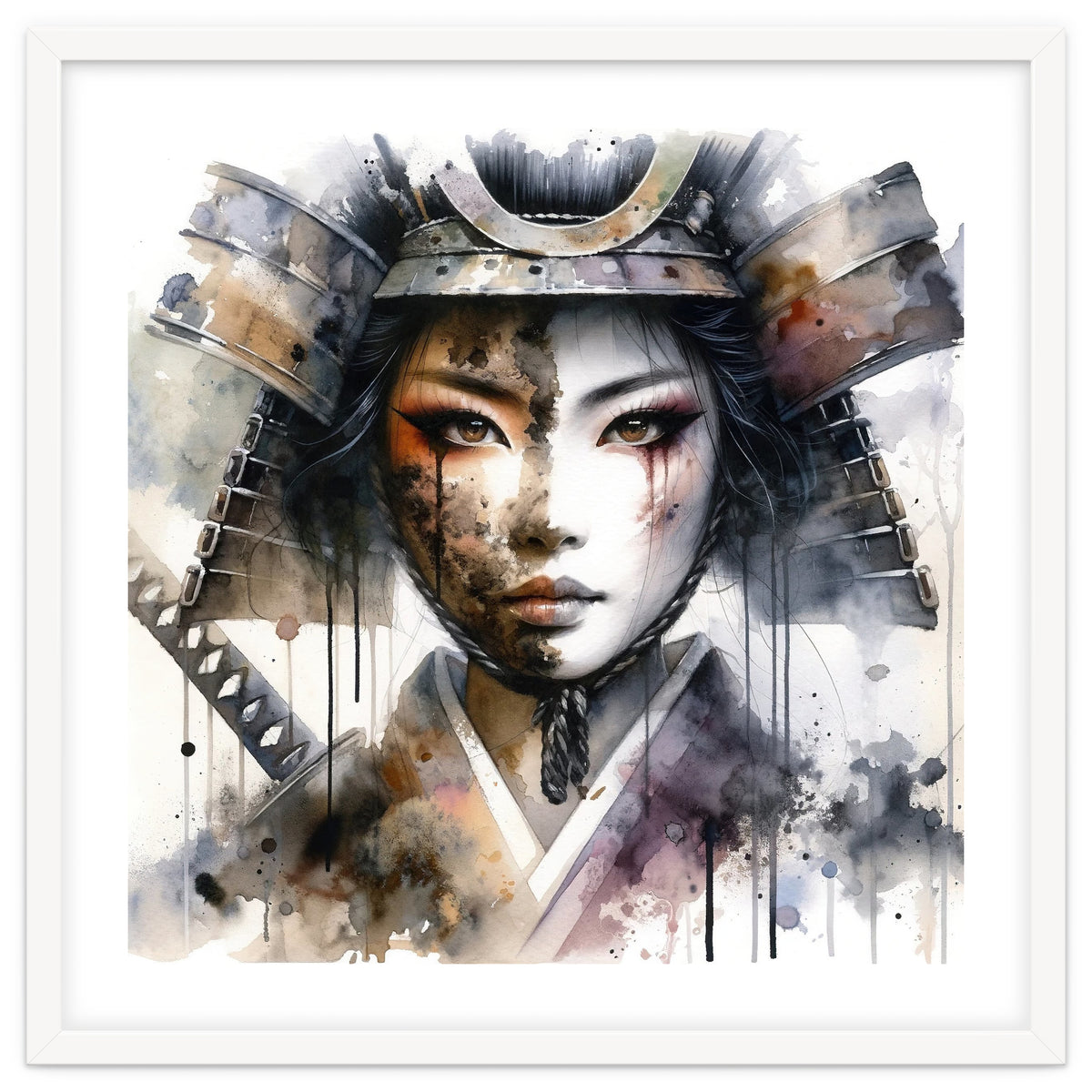 Ink Veil Asian Warrior Woman Portrait