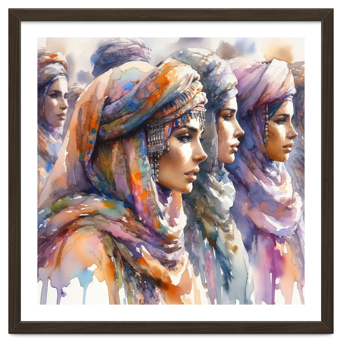 Tuareg Women Procession Watercolor