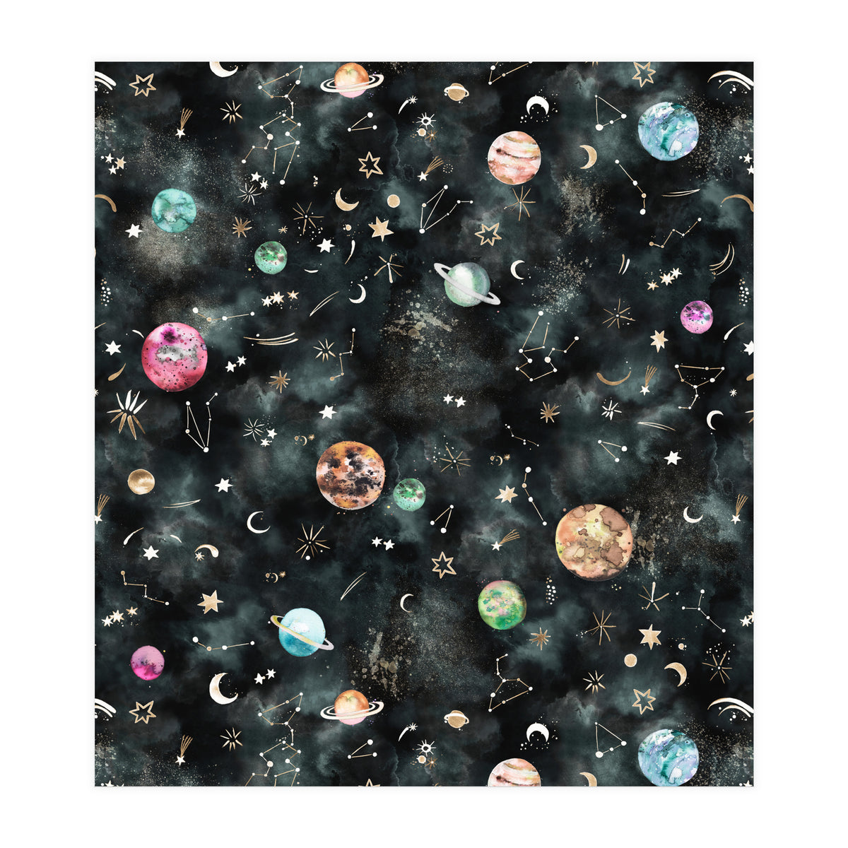 Galaxy Astrology Astronomy Constellations Gold (Print Only)